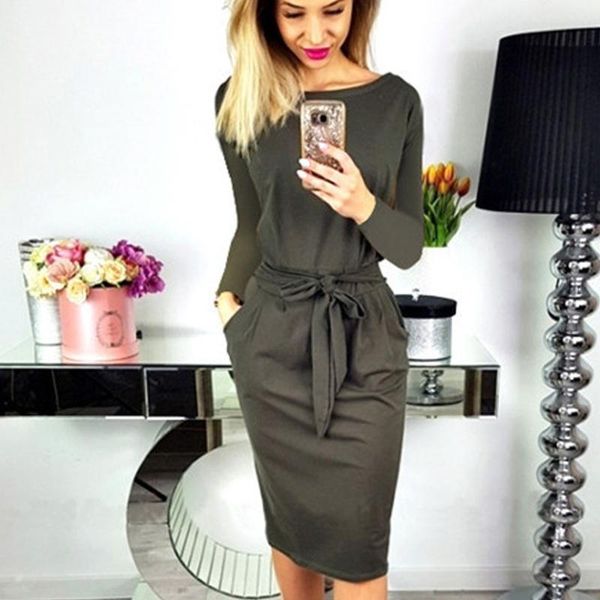 

casual dresses womens lady pocket autumn winter long sleeve party mini dress vintage vestido de mulher for women 2021, Black;gray