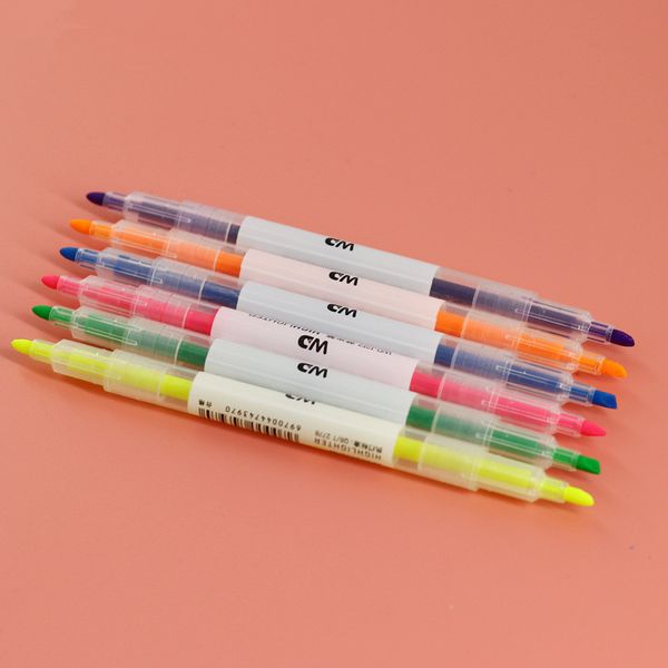 

6pcs double-end highlighter pen markers pastel liquid chalk marker fluorescent milkliner highlighters color a08, Black;red