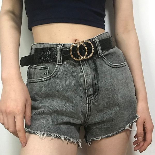 

gun5b 2020 новый чистый красный крокодила и пояса аксессуары мода универсальной кожи женских джинсов письмо аксессуары double o джинсовой lo, Black;brown