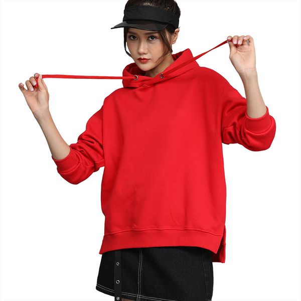 

2019 autumn and winter new style pull-up hooded sweater korean version of the fall shoulder women's terry sweater red y1109, Black