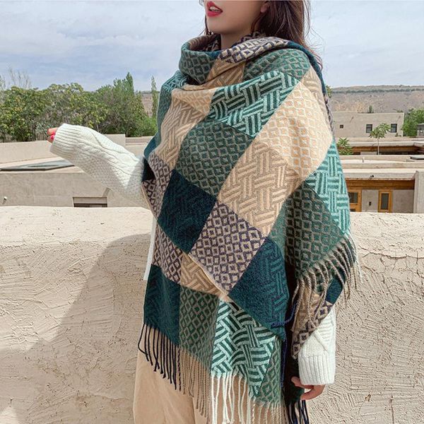 

new arrival fashion autumn winter tassel plaid scarf women warm elegant cute girls outdoor patchwork lovely shawl, Blue;gray
