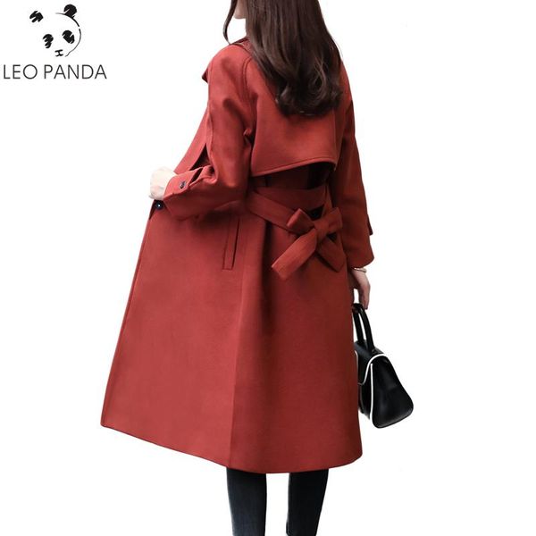 

women's wool & blends 2021 autumn winter woolen jacket women fashion simple cashmere maxi long belt robe praka coat plus size female ou, Black