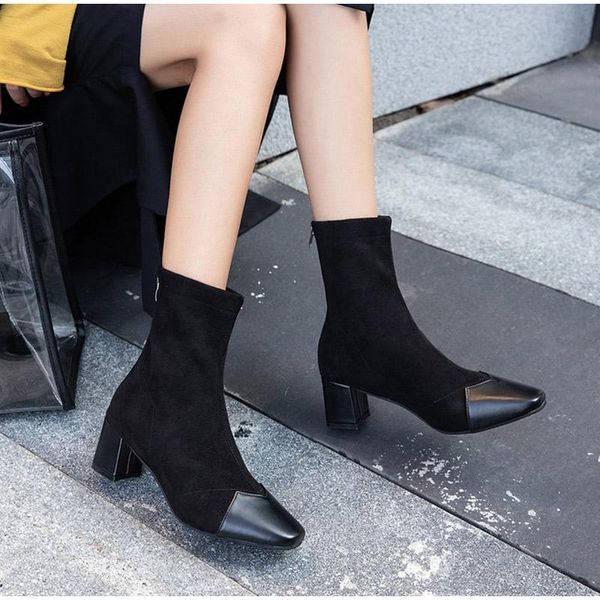 

winter women ankle boots ladies suede boots women's fashion mid heels woman casual zipper comfort short fur plush female shoes, Black