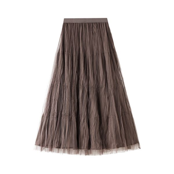 

autumn winter long velvet skirt female fashion korean high waist pleated mesh skirts women casual reversible style a-line skirt y1214, Black