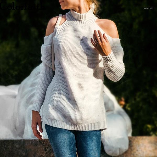 

ailegogo women pullovers sweater new 2020 knitting autumn winter off the shoulder casual streetwear ladies sw90091, White;black