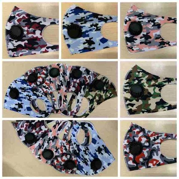 

anti-dust silk camouflage cotton mouth ice mask washable reusable camo face masks with valve zza2423 600pcs nc6d#
