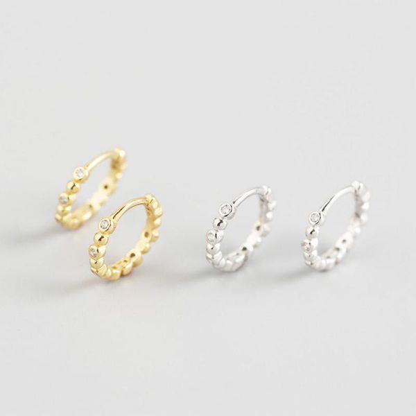 

hoop & huggie wtltc 925 sterling sliver beaded earrings 8mm round dotted hoops minimal tiny ball i ear piercing initial, Golden;silver