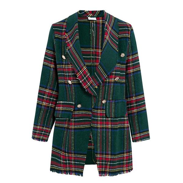 

women's suits & blazers 2021 blazer for women plaid double-faced woolen cardigan suit long-sleeved casual hit color, White;black