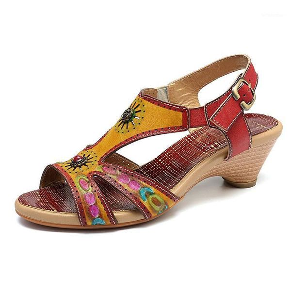 

sandals plus size ethnic tribal women summer kitten heel genuine leather vacation open toe hollow out beach shoes1, Black