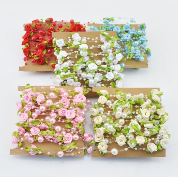 

decorative flowers & wreaths 5meters/card fishing line artificial pearls beads chain garland rose for wedding bridal bouquet flower m0030