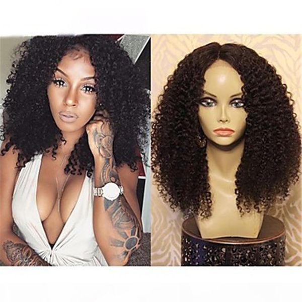 

human hair full lace wig indian hair curly wavy 130% density with baby hair unprocessed natural hairline medium long women's human, Black;brown
