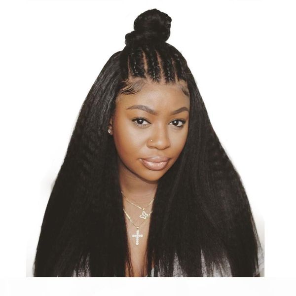 

360 кружева фронтальная парик кудрявый прямой человеческих волос полный шнурок парики для черных женщин фронта шнурка yaki прямой человеческ, Black