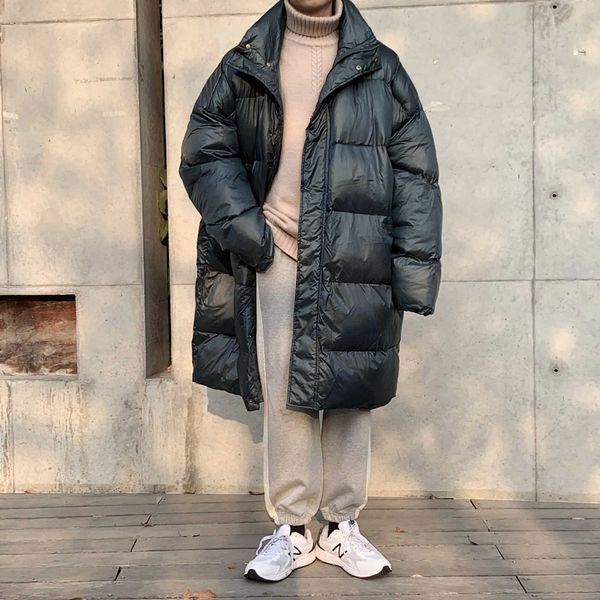 

2020 winter new fashion brand men's down cotton padded leisure trend medium length thickened warm jacket, Black