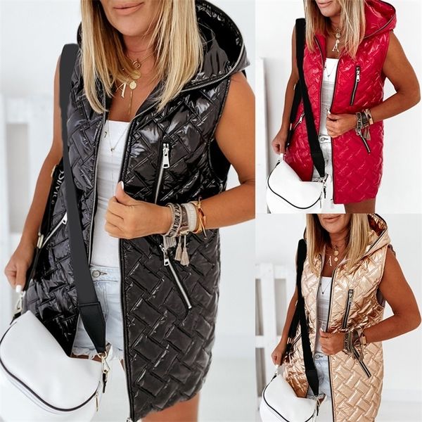 

warm winter hooded vest women parka coats zipper padded jacket sleeveless outwear bright color vest waistcoat pocket slim vest 201211, Black;white