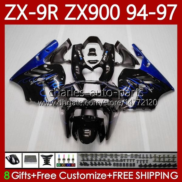 Kit de carroçaria para Kawasaki Ninja ZX900 ZX900 ZX 9R 9 R 900 CC 1994-1997 Bodys 100No.51 ZX9 R 900cc ZX-900 ZX9R 94 95 96 97 ZX900C 1994 1995 1996 1997 OEM Frase Azul Blk