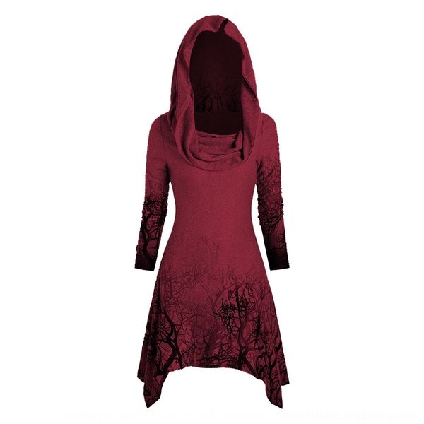 

jpsfx 2019 women's long sleeve halloween tree print convertible collar asymmetric hooded 2019 halloween long tree women's sleeve p, Black;gray
