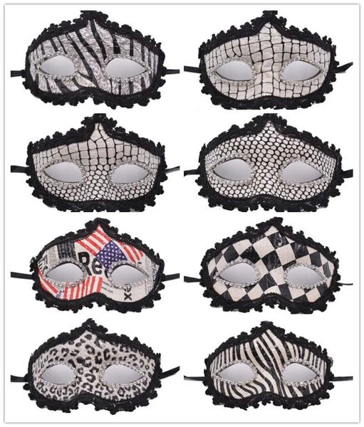 

masquerade black and white leather wrap mask american flag bright eye liner halloween performance mask