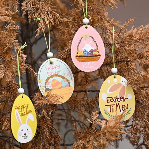 

easter rabbit cartoon eggshell chick pendants wooden craft ornament wood hanging pendants cute bunny easter decoration party g12006