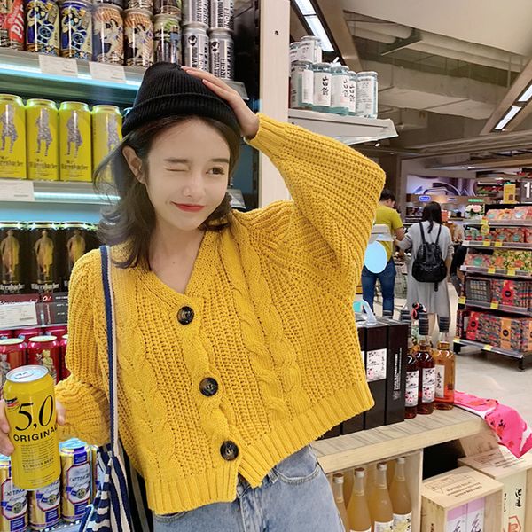

2020 autumn v-neck new ladies casual crop cardigan batwing sleeve solid women knitted single breasted outwear sweater