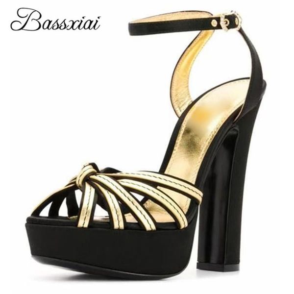

sandals beading pearl chunky heel women summer ankle strappy narrow band bowknot platform party sandalias, Black
