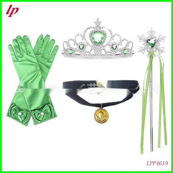 

t0516 halloween cosplay ice gift princess dress snow giftanna dress snowflake green crown gift stick necklace set sfgwa