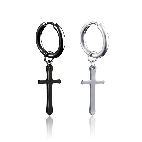 

bracelet cross earrings silver black stainless steel cross hoop earrings ear cuff dangle women man fashion jewelry will and sandy gift