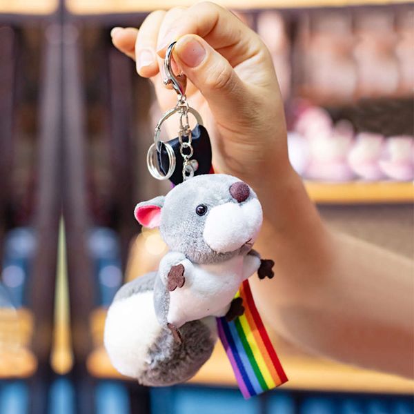 

cartoon squirrel plush cute doll ring creative car key chain bag pendant, Silver