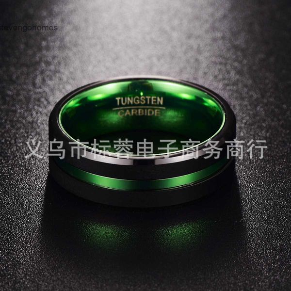 

ring 8mm flat wide with tungsten single steel groove inner green, Silver
