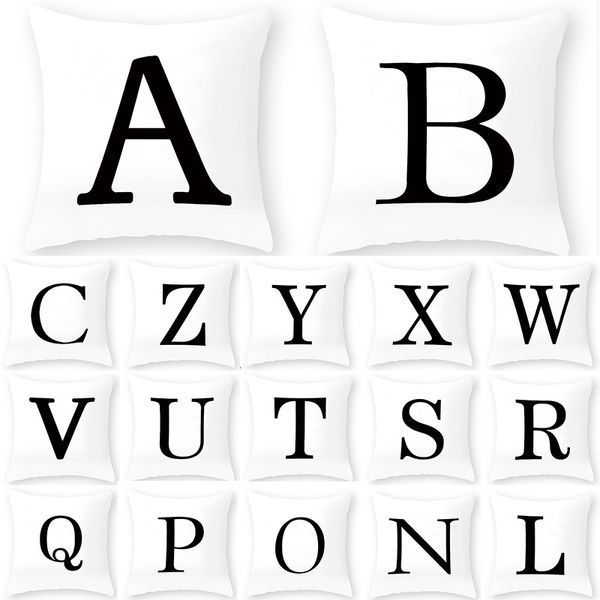 

simple black white english letter alphabet cushion cover polyester throw pillowcase sofa home decorative pillow covers 40872