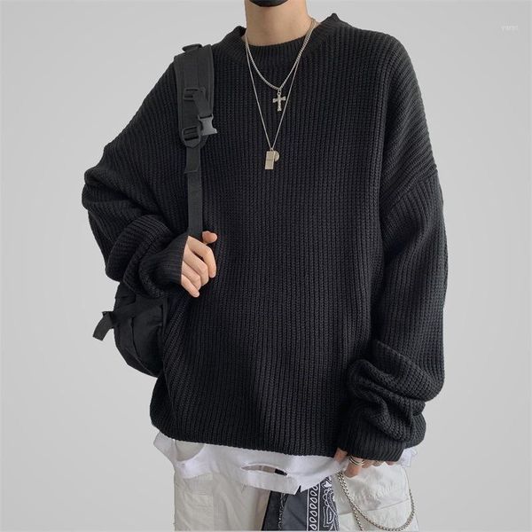

autumn winter o-neck men cotton pullover warm solid spacious comfortable clothes knitted casual hombre sweater drop shopping1, White;black