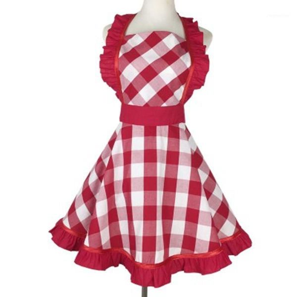 

aprons retro fashion cotton large lattice big swing apron club kindergarten home kitchen cleaning black and white grid mart51