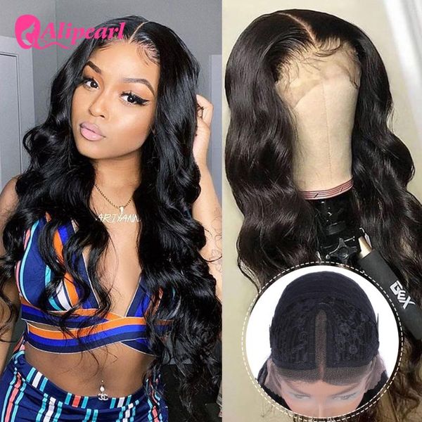 

body wave human hair lace part wig middle part brazilian lace wig preplucked for black woman 150% 180% density alipearl hair, Black;brown