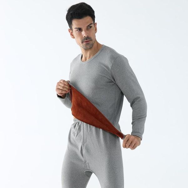 

winter warm thermal underwear for men 2 piece set plus velvet thick male long johns thermal clothing solid soft underwear suit1, Black;white