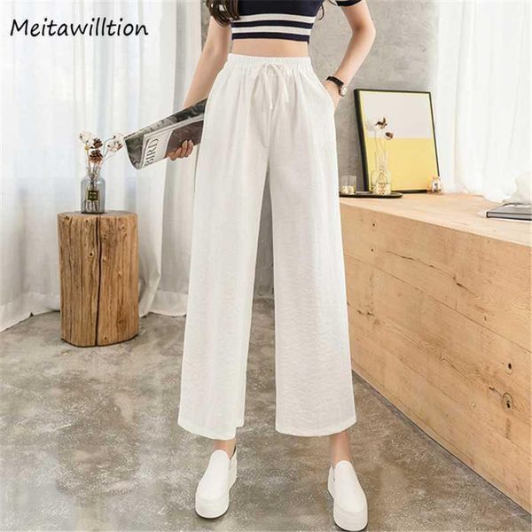 

spring summer cotton linen trousers women casual solid loose high waist pants 2020 korean lady wide leg pants1, Black;white