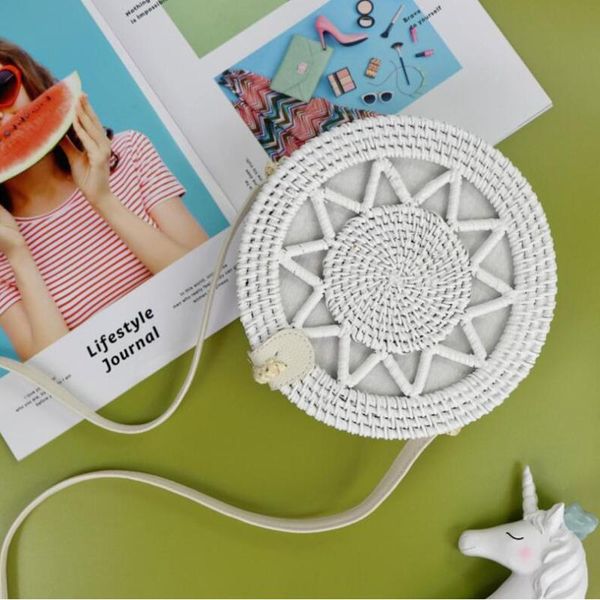 

2020 rattan round bag straw shoulder bag small beach handbags women summer hollow handmade messenger crossbody bags