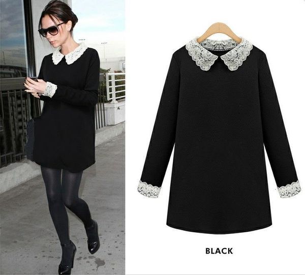 

doll collar kawaii peter pan collar lace bow dress bowknot dress causal short women female top, Black;gray