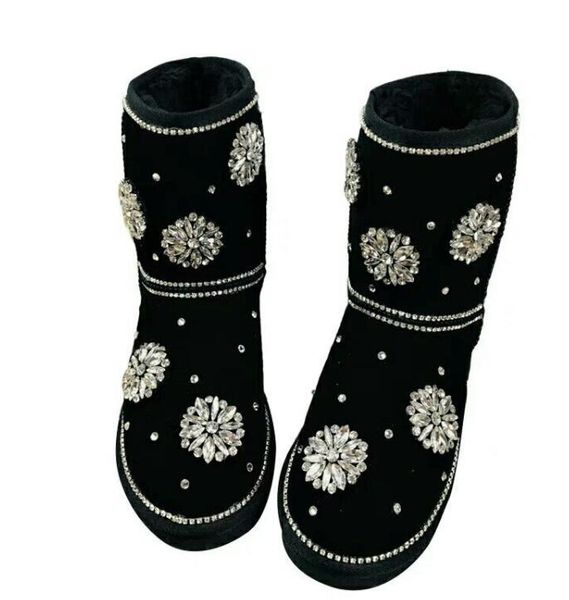 

2020 station crystal snowflake leather snowboots net show models o876, Black