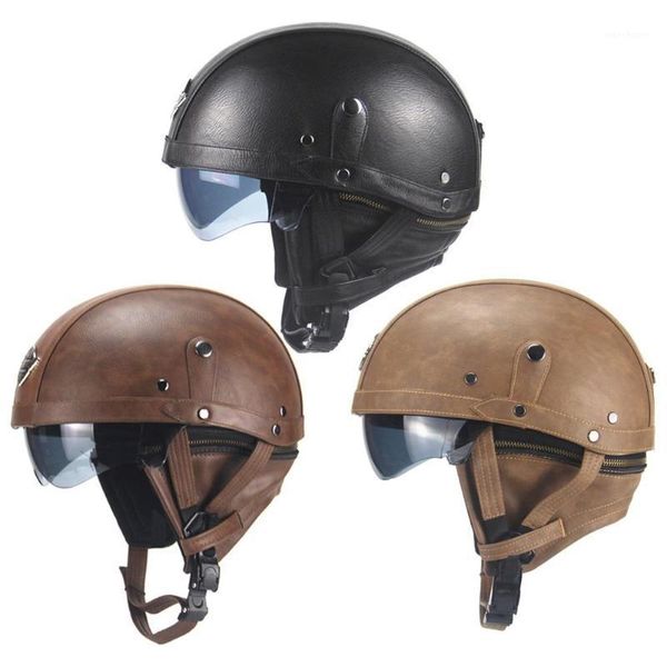 

motorcycle helmet retro personality helmet half-helmet summer pedal motorcycle cruiser leather four seasons men and wome1