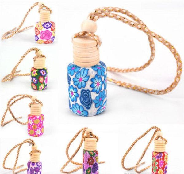 

floral art printed hanging car air freshener perfume diffuser fragrance bottle random color empty glass perfume bottle car decor gift