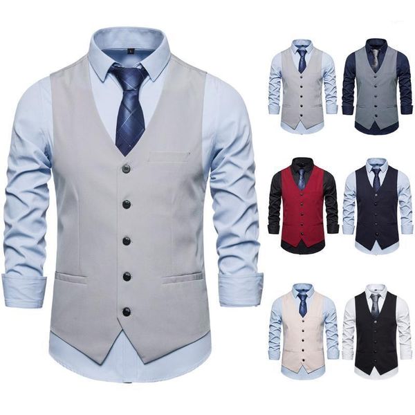 

2020 new european and american business vest single-breasted multi-pocket gentlemen mens vest1, Black;white