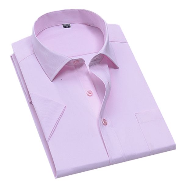 

2021 new brand men's casual short sleeve formal shirt wear summer lapel pocket design solid color fit l5f9, White;black