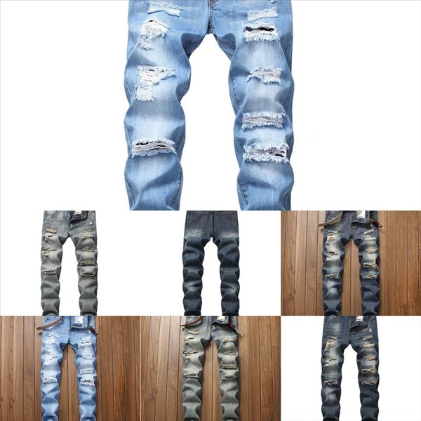 

icchi men distressed ripped skinny hole biker jeans jeans fit motorcycle biker denim for pants hip hop slim jacket man, Black