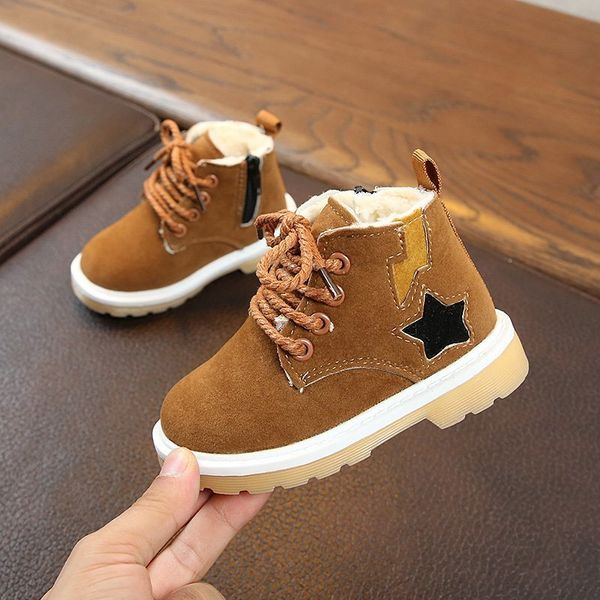

new snow boot toddler infant kids baby boys warm lace up shoes short ankle booties girls boots, Black