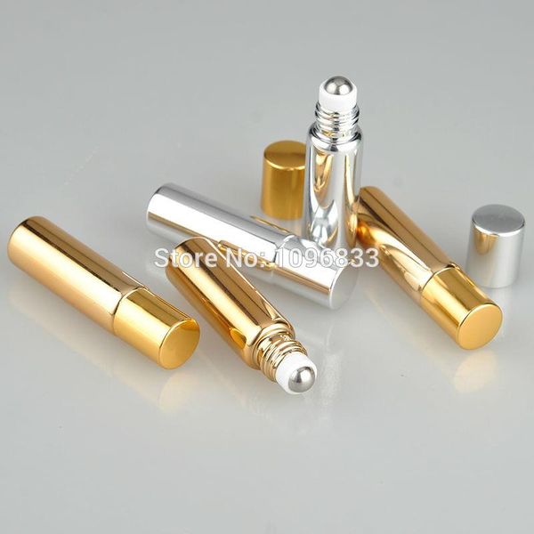 

5ml silver gold glass ball bottle with steel bead roll on bottle, perfume or cosmetic essential oil packing bottle, 20pieces/lot