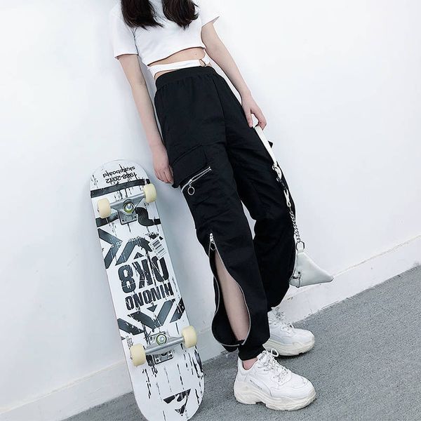 

fashion womanly 2021 new elastic black cargo on the loose streetwear jogger women's plus size sports pants ynfw, Black;white