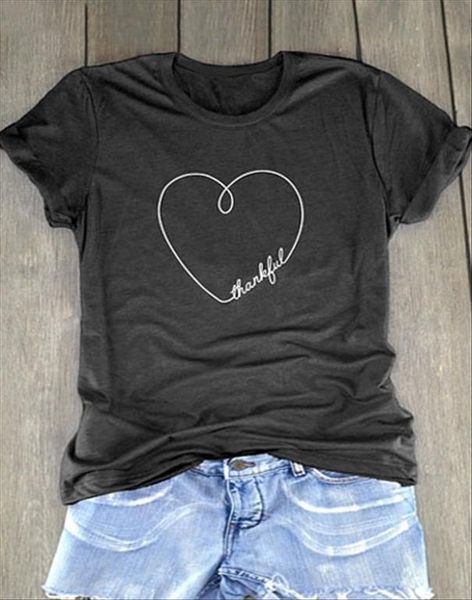 

fashion women cute t shirt summer short sleeve thankful heart short sleeve female t shirt 2020 casual t shirt ladies tee, White