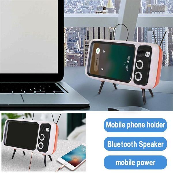 

mini wireless stereo speaker with power bank phone bracket movies bluetooth speaker tv music player retro pocket home audio1