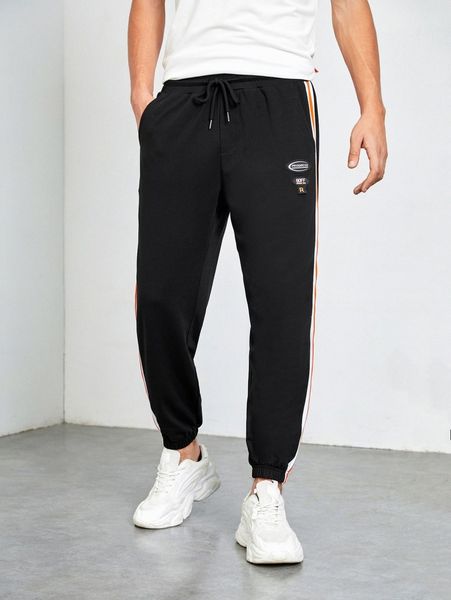 

men drawstring waist letter patched sweatpants f2sc#, Black