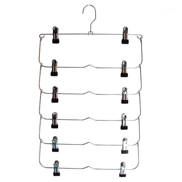 

hangers & racks 6 layers space saving pants skirts organizer non-slip foldable steel closet wardroble hanger with clips home multifunction r