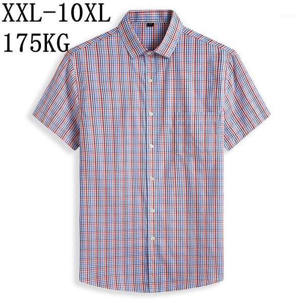 

10xl 8xl 7xl plaid shirt men 2020 new casual 100% cotton short sleeved summer men shirts camisa masculina men's dress shirts1, White;black